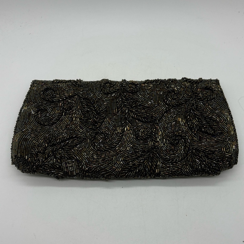 Vintage Bonnies Beaded Clutch Handmade In Hong Kong Evening Formal Black Gold - Picture 3 of 9